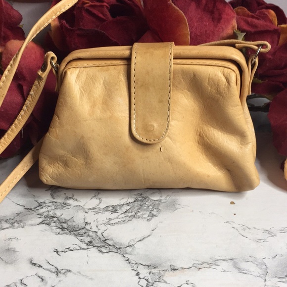 Vintage Light Tan Soft Leather Crossbody Bag with Parisian Souvenir Hand… - Picture 4 of 12